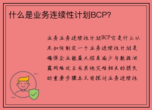 什么是业务连续性计划BCP？